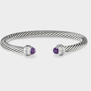 Classic Cable Bracelet Sterling Silver with Amethyst and Diamonds 5mm
